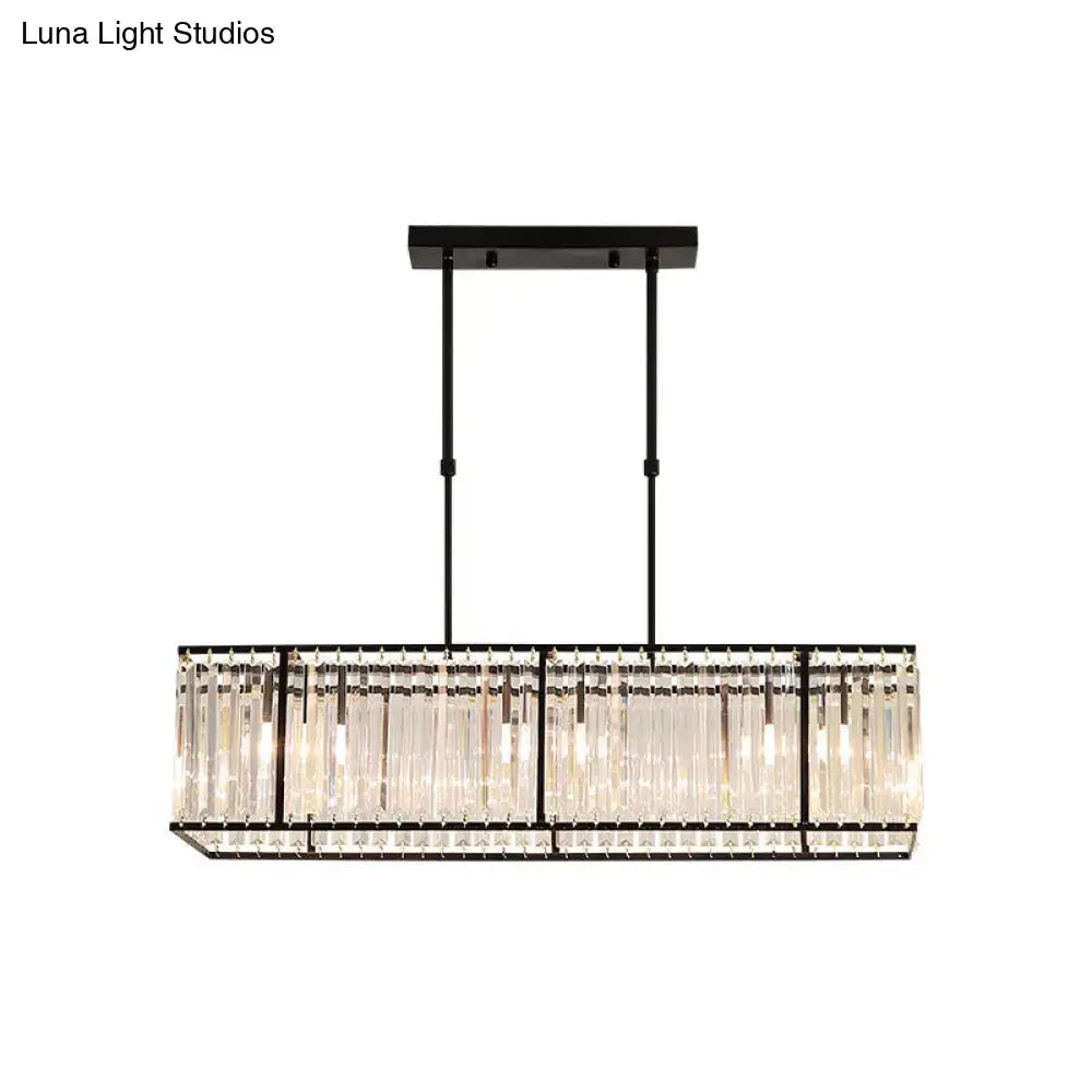 DecorBites™ modern black metal island light with clear crystal rods and rectangular shade for restaurant pendant use