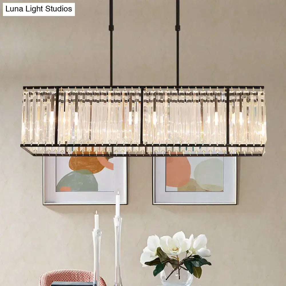 Decorbites modern island light pendant lamp with black metal frame and crystal rectangle shade for restaurants