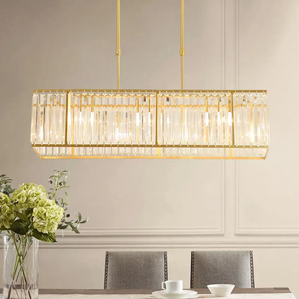 Gold-toned decorbites modern restaurant pendant island light with vertical crystal rods and sleek rectangle shade in black and gold