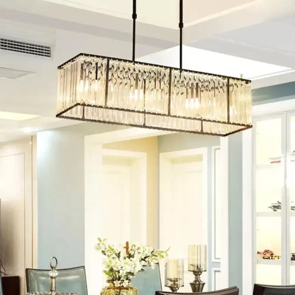 Rectangular crystal chandelier with black metal frame and rectangle shade for modern island light by DecorBites™