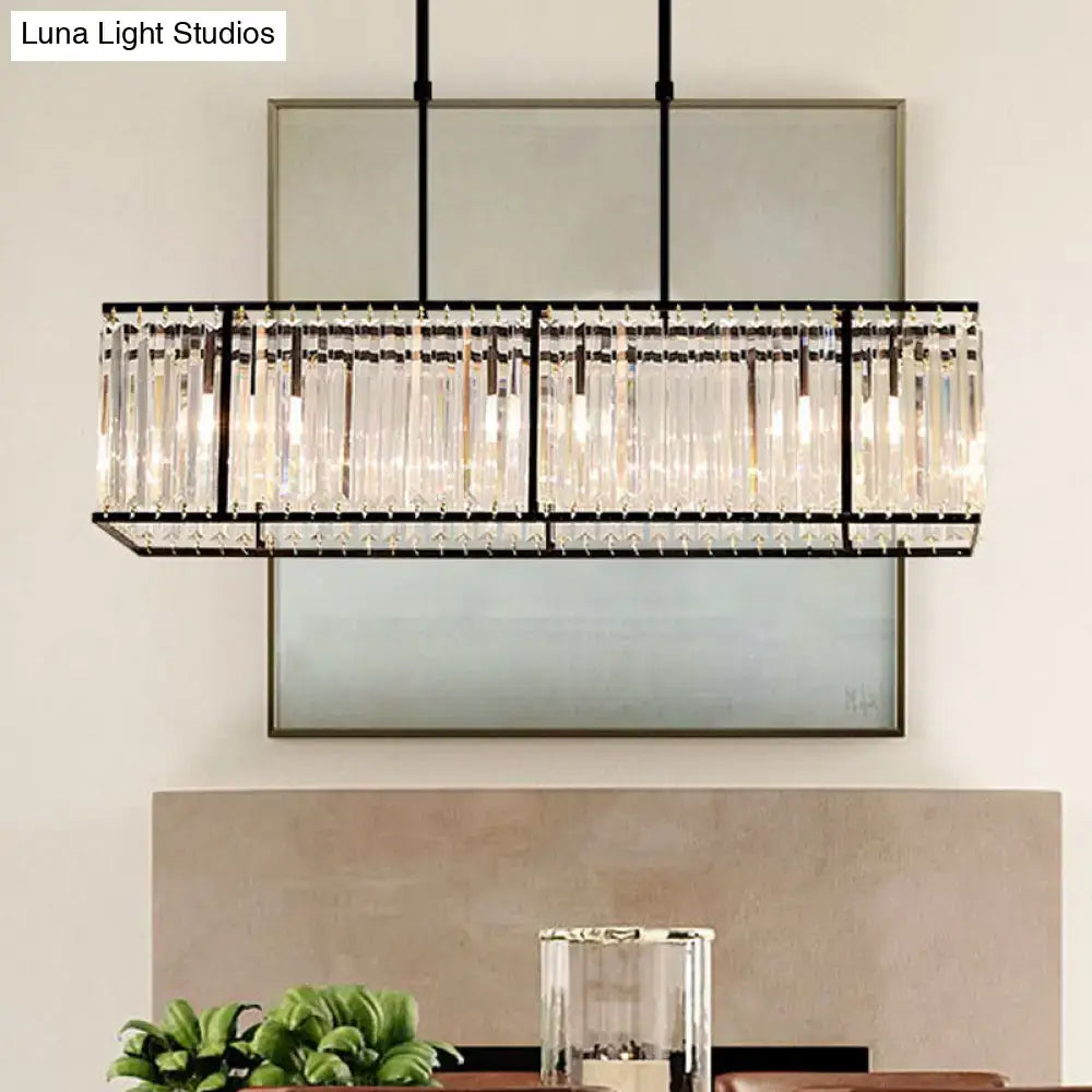 DecorBites modern restaurant pendant island light with black metal frame and crystal rectangle shade in gold accents