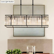 DecorBites modern restaurant pendant island light with black metal frame and crystal rectangle shade in gold accents
