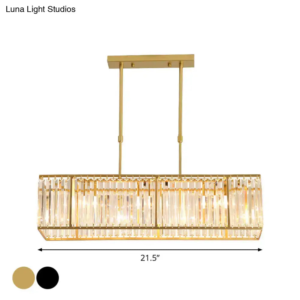 DecorBites modern island light with gold-toned frame and rectangle shade featuring vertical crystal rods in black and gold