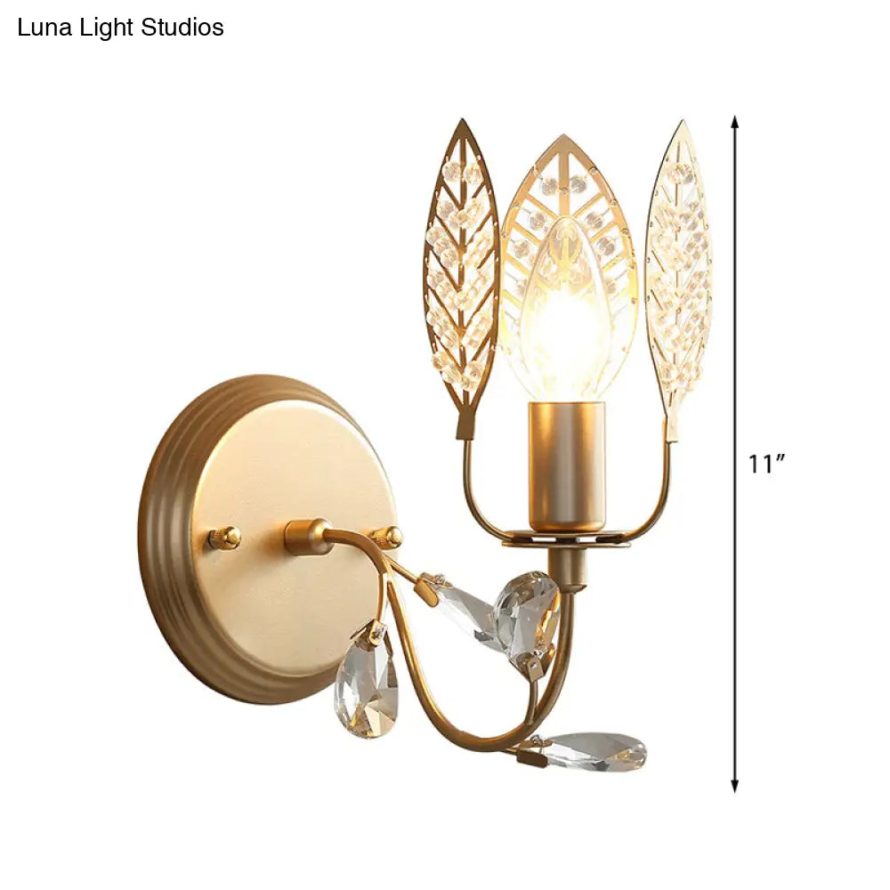 DecorBites™ DecorBites™ Modern Crystal Leaf Bronze Sconce Light - Wall Mounted Bedroom Lighting