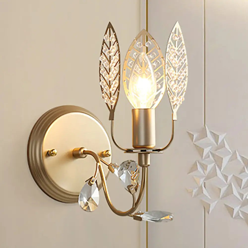 DecorBites™ DecorBites™ Modern Crystal Leaf Bronze Sconce Light - Wall Mounted Bedroom Lighting