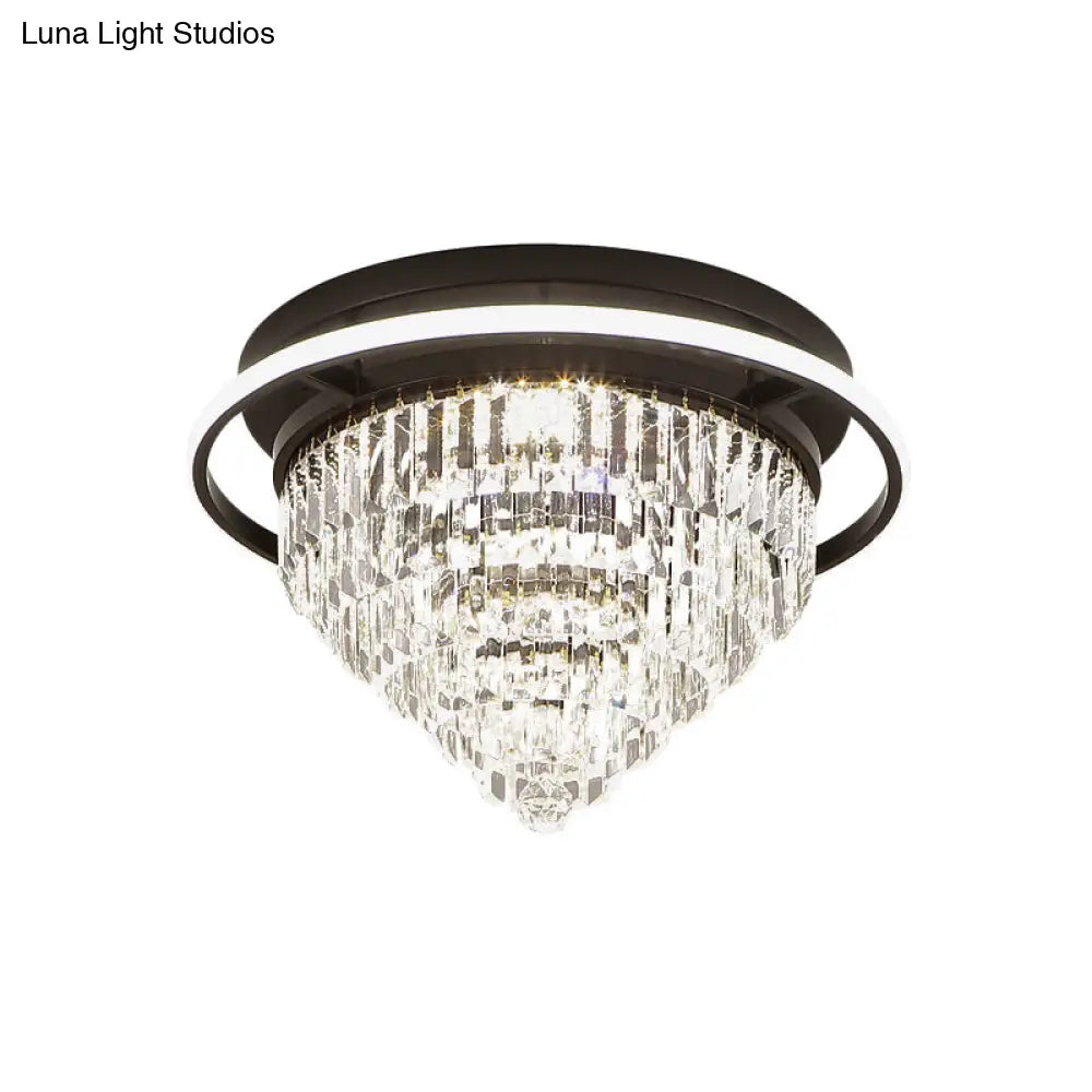 DecorBites™ DecorBites™ Modern Crystal LED Bedroom Flush Light with Prism Cone and Halo Ring