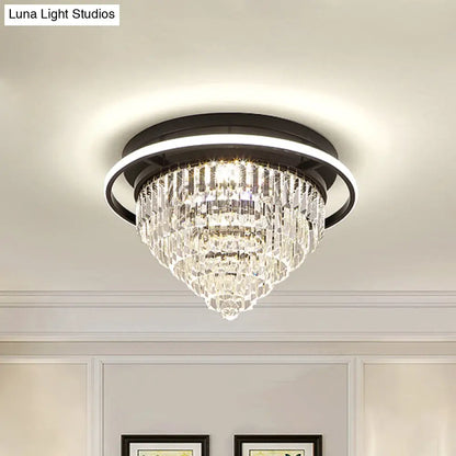 DecorBites™ DecorBites™ Modern Crystal LED Bedroom Flush Light with Prism Cone and Halo Ring