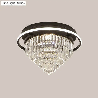 DecorBites™ DecorBites™ Modern Crystal LED Bedroom Flush Light with Prism Cone and Halo Ring