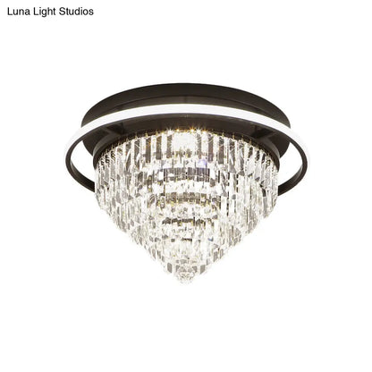 DecorBites™ DecorBites™ Modern Crystal LED Bedroom Flush Light with Prism Cone and Halo Ring