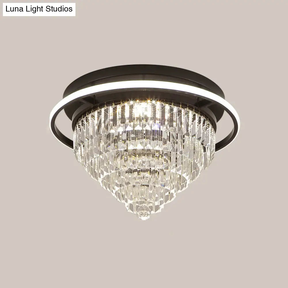 DecorBites™ DecorBites™ Modern Crystal LED Bedroom Flush Light with Prism Cone and Halo Ring