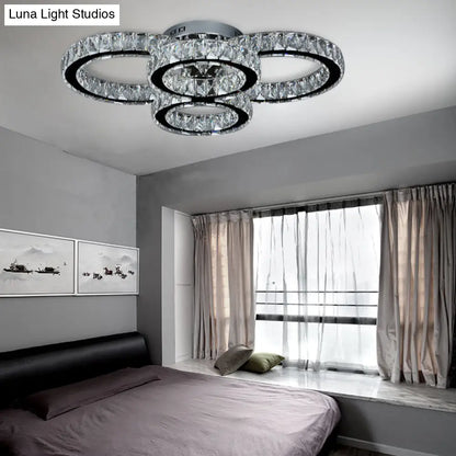 DecorBites™ DecorBites™ Modern Crystal LED Bedroom Flush Mount Light in Chrome with Warm/White Lighting