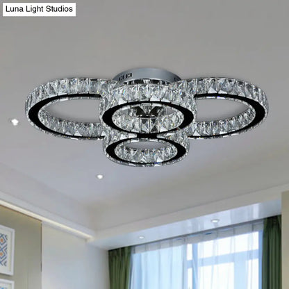 DecorBites™ DecorBites™ Modern Crystal LED Bedroom Flush Mount Light in Chrome with Warm/White Lighting