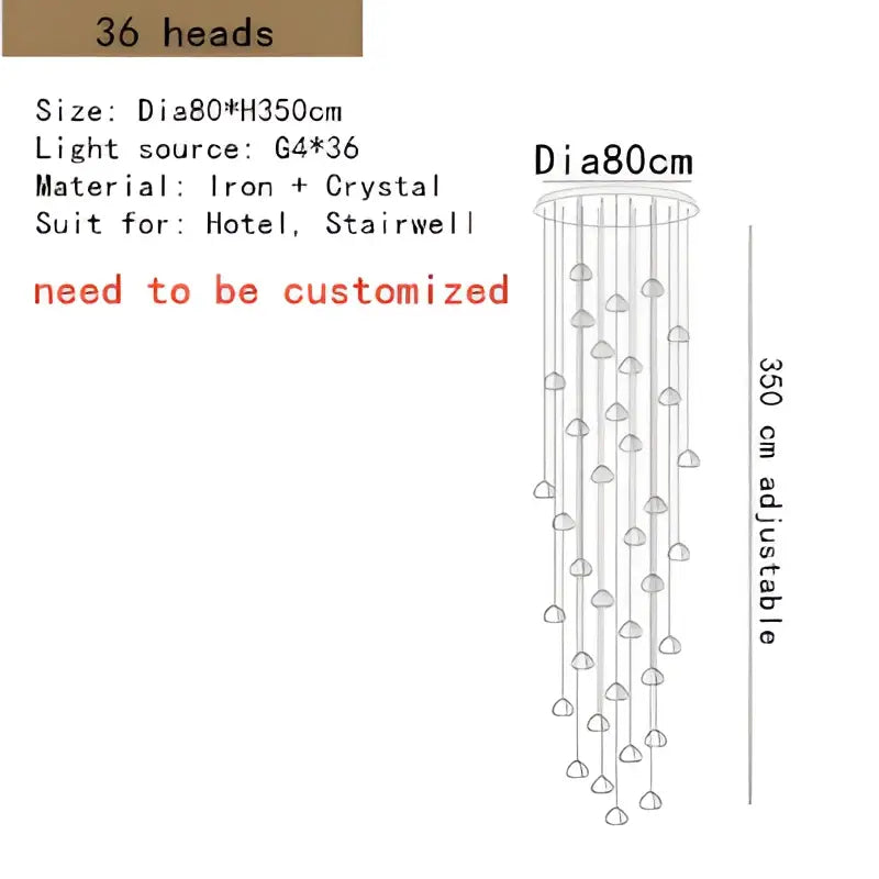 Modern 36-head crystal led ceiling chandelier with iron frame and adjustable height for living room decorbites crystal led