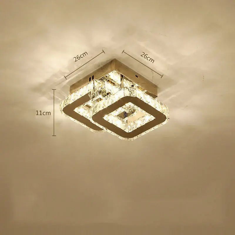 Modern crystal led ceiling lamps featuring a square design with layered crystal accents and brushed gold finish for decorbites crystal led decor