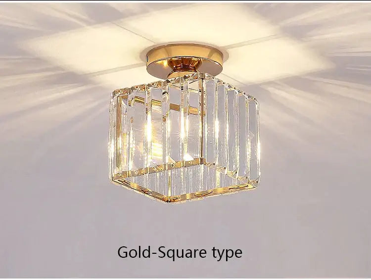 Gold-finished square ceiling light with clear crystal prisms modern decorbites crystal led ceiling fixture for kitchen