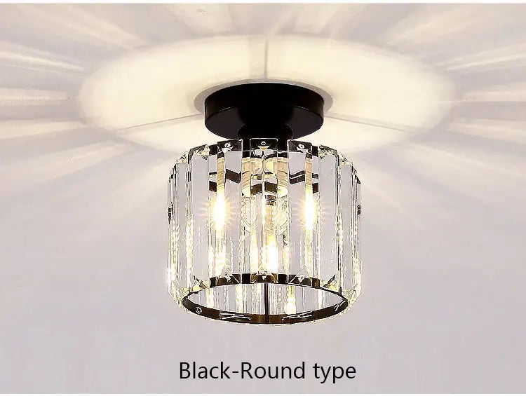 Black round ceiling light with clear crystal prisms and sleek metallic frame decorbites crystal led ceiling fixture
