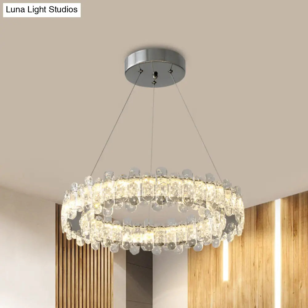 Lámpara colgante circular LED de cristal moderna - Acabado cromado