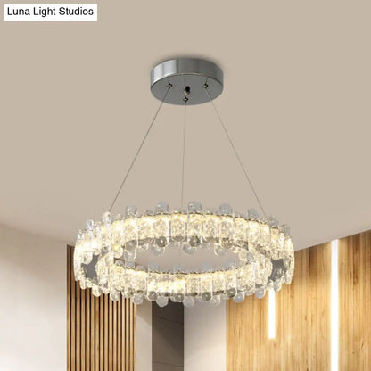 Lámpara colgante circular LED de cristal moderna - Acabado cromado