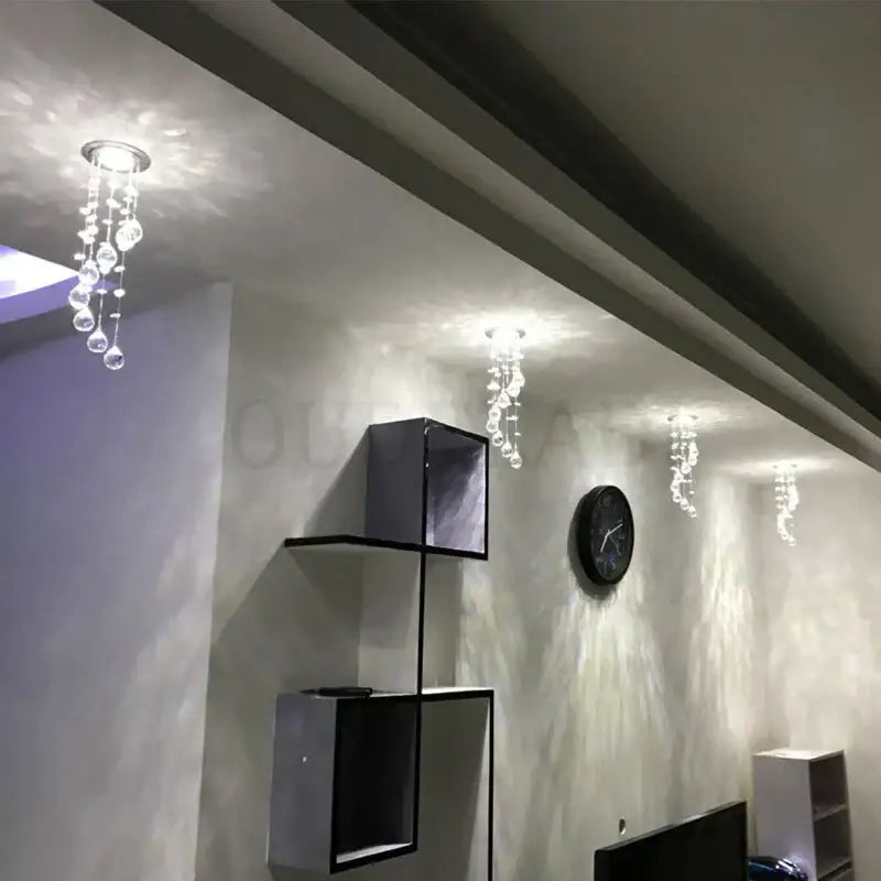 Modern crystal led downlight ceiling lamp with clear crystal and dangling spherical beads for living room decorbites crystal led