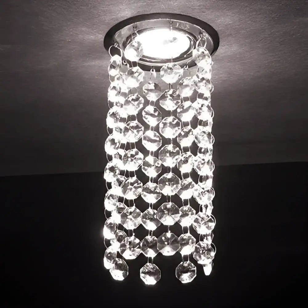 Modern crystal led downlight ceiling lamp with clear crystal beads and circular metallic base for living room decorbites crystal led
