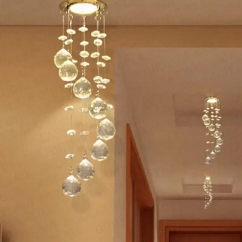 Modern crystal led downlight ceiling lamp with gold-toned mount and clear faceted glass beads by decorbites crystal led