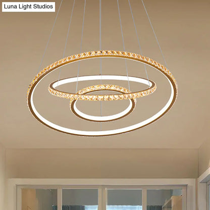 Lámpara de araña moderna de cristal dorado de 3 niveles con LED y opciones de doble color