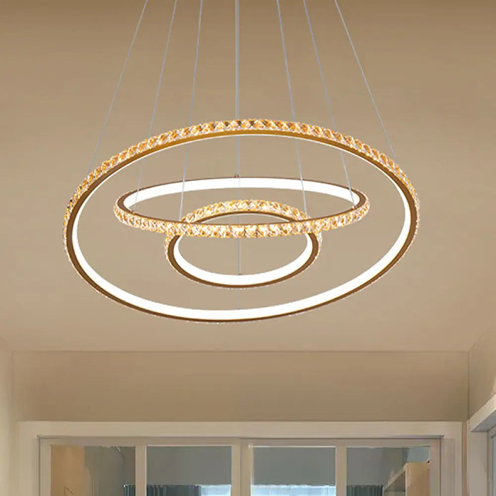 Lámpara de araña moderna de cristal dorado de 3 niveles con LED y opciones de doble color