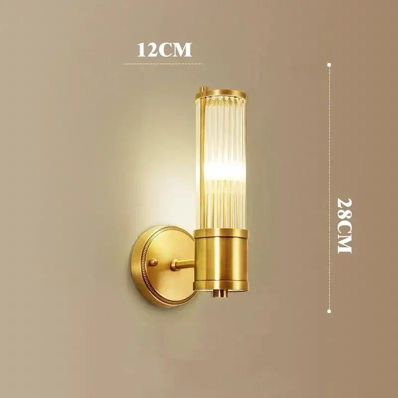 Gold wall sconce with cylindrical ridged glass shade modern crystal led gold decorbites crystal led bedroom light