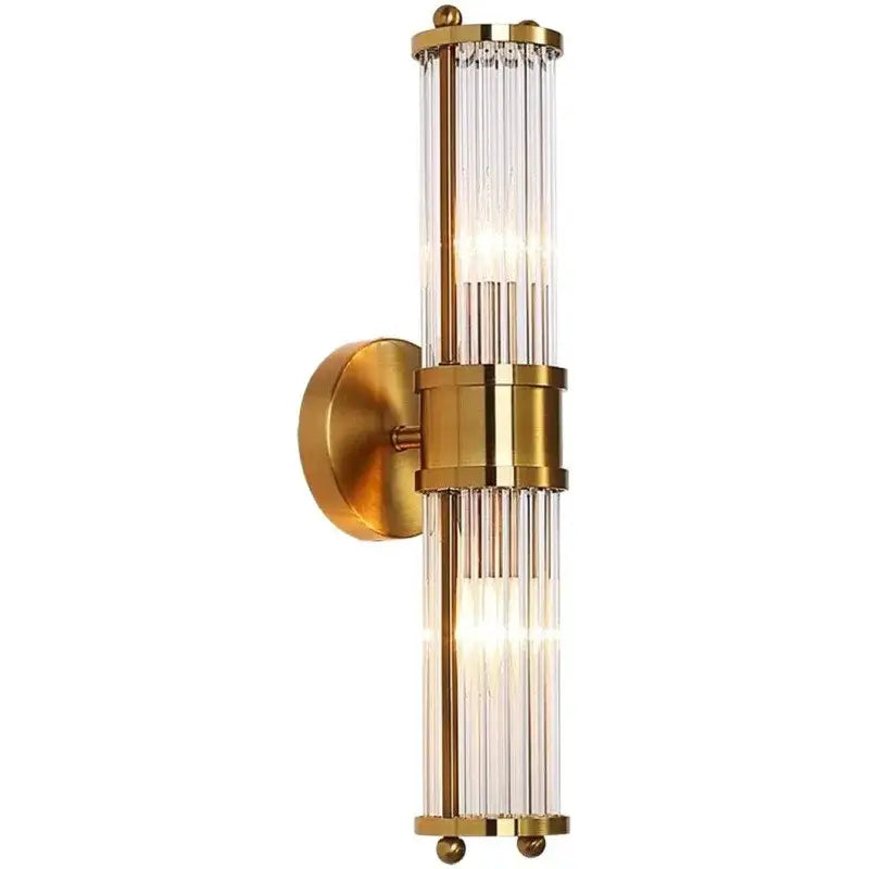 Modern crystal led gold wall sconce with vertical glass rods and sleek design for elegant bedroom decorbites crystal led lighting