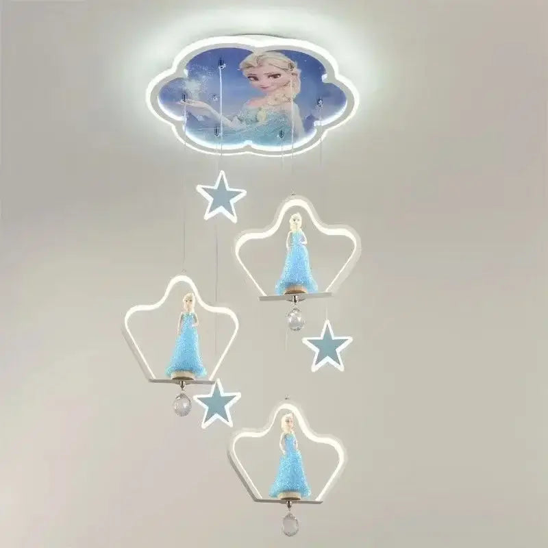 Modern crystal led hummingbird chandelier bedroom ceiling light with a glowing cloud-shaped led chandelier featuring elsa and star-shaped fixtures