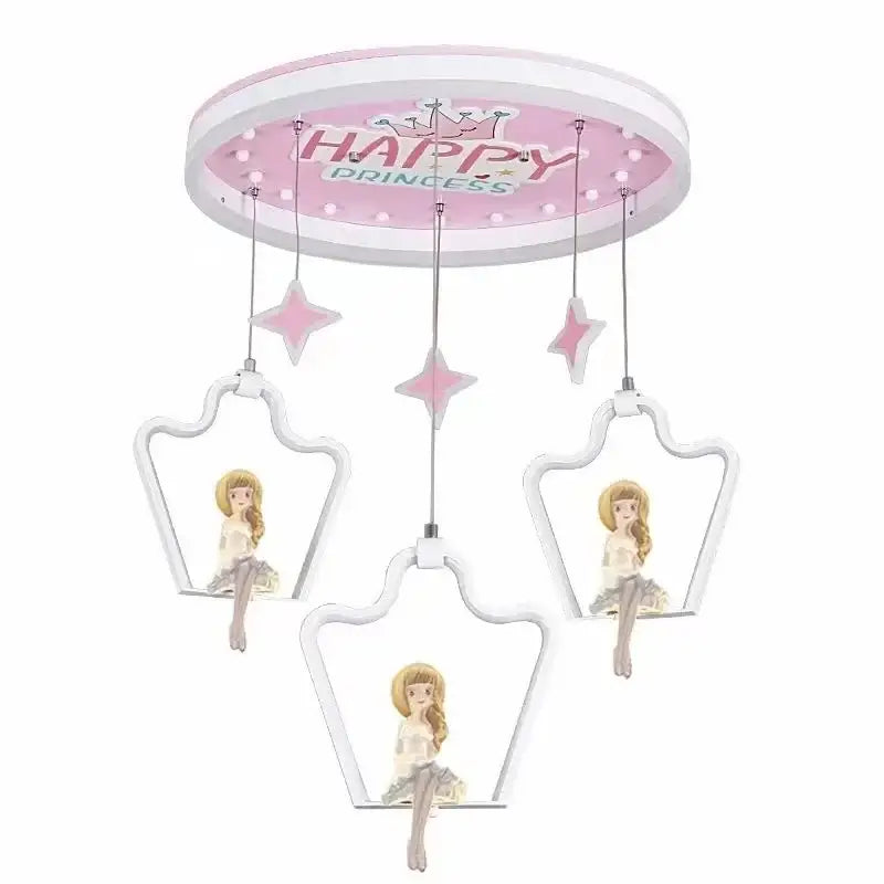 Modern crystal led chandelier bedroom ceiling light with pink and white happy princess design and star-shaped frames