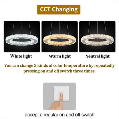 Modern crystal led pendant chandelier with adjustable white warm and neutral light for dining room decorbites crystal led