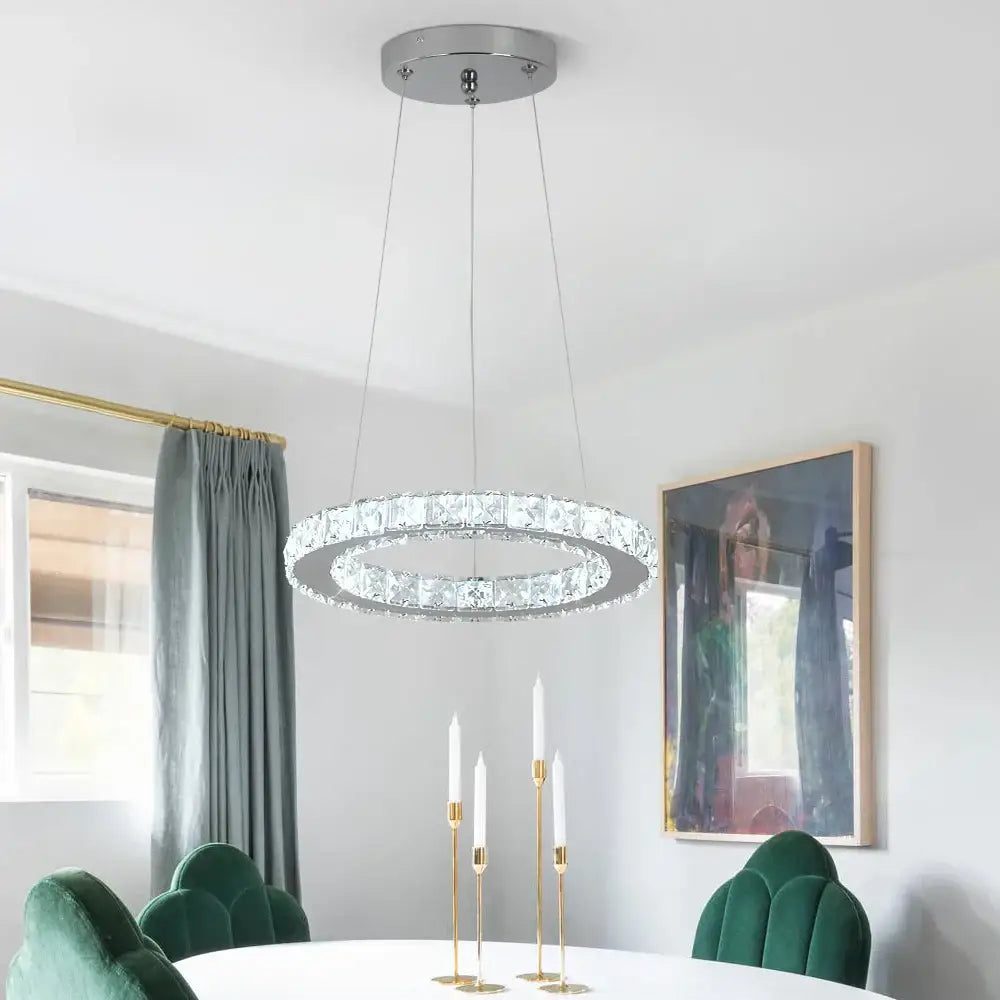 Modern crystal led pendant chandelier with chrome finish and clear crystals for elegant dining room decorbites crystal led