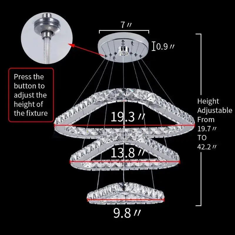 Modern crystal led pendant double ring chandelier with chrome metal frames and cascading crystal accents for dining room decorbites crystal led