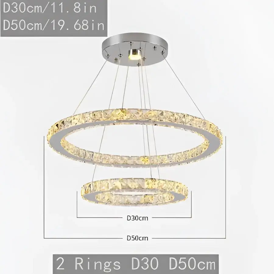 Modern crystal led pendant double ring chandelier with chrome metal frames and embedded crystal led lights for dining room decorbites crystal led
