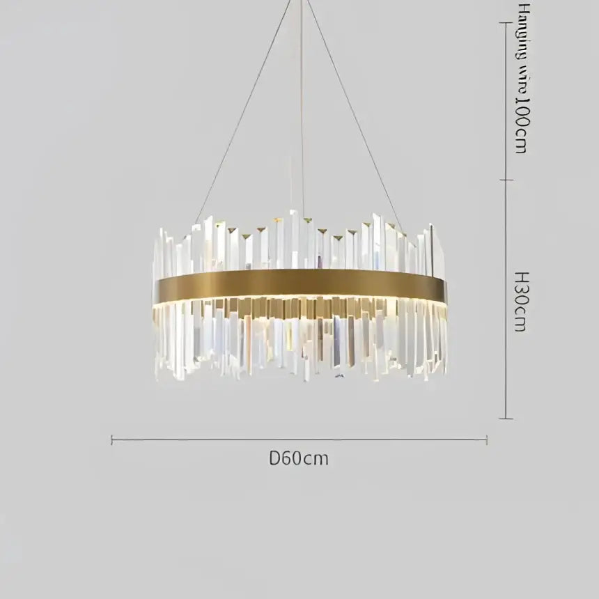 Modern crystal led ring chandelier with circular brass ring and clear crystal prisms for luxury living room decorbites crystal led