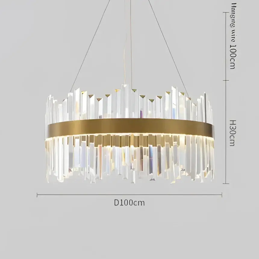 A modern luxury led ring chandelier with gold-toned frame and clear crystal prisms for living room decorbites crystal led