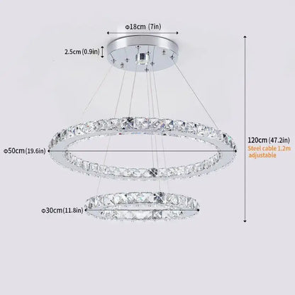 Modern chrome-finished double-ring crystal led ring pendant chandelier with sparkling clear crystals for dining room decorbites crystal led
