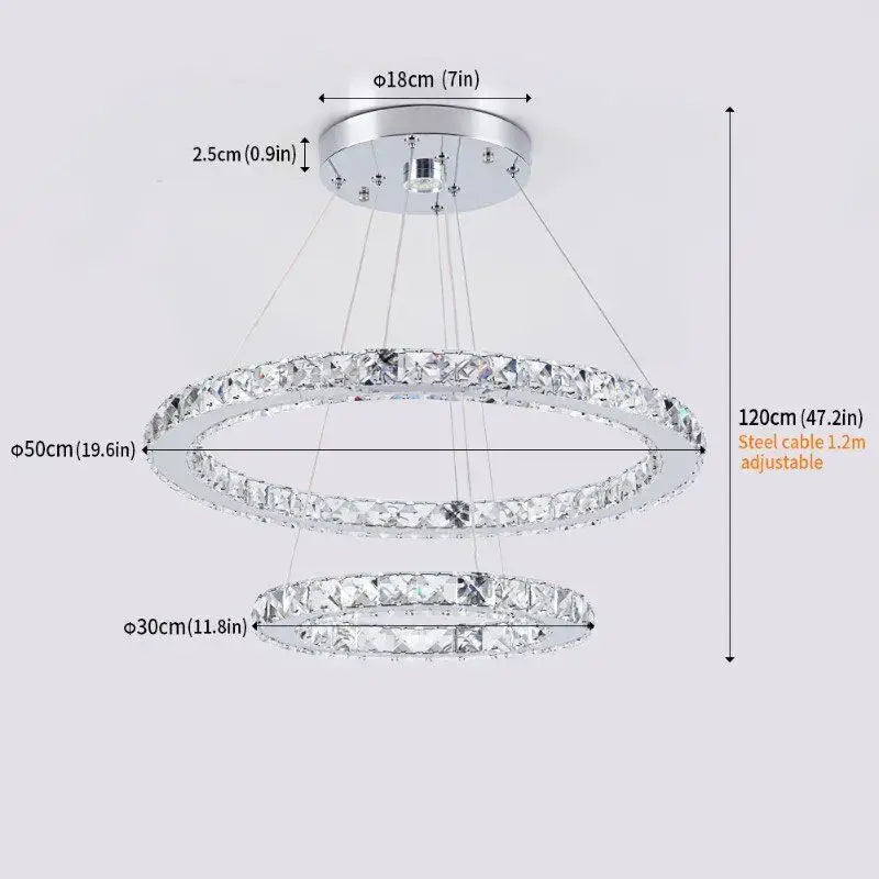 Modern chrome-finished double-ring crystal led ring pendant chandelier with sparkling clear crystals for dining room decorbites crystal led