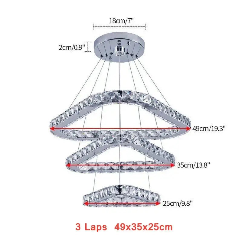 Modern chrome-finished decorbites crystal led ring pendant chandelier with three cascading tiers for dining room decor