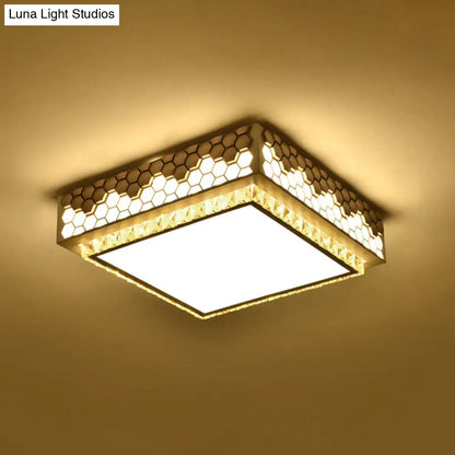 DecorBites™ DecorBites™ Modern Crystal LED Square Box Ceiling Lamp - White Flush Mount with Honeycomb Side