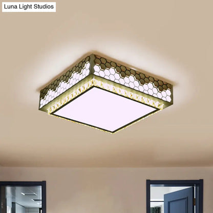 DecorBites™ DecorBites™ Modern Crystal LED Square Box Ceiling Lamp - White Flush Mount with Honeycomb Side