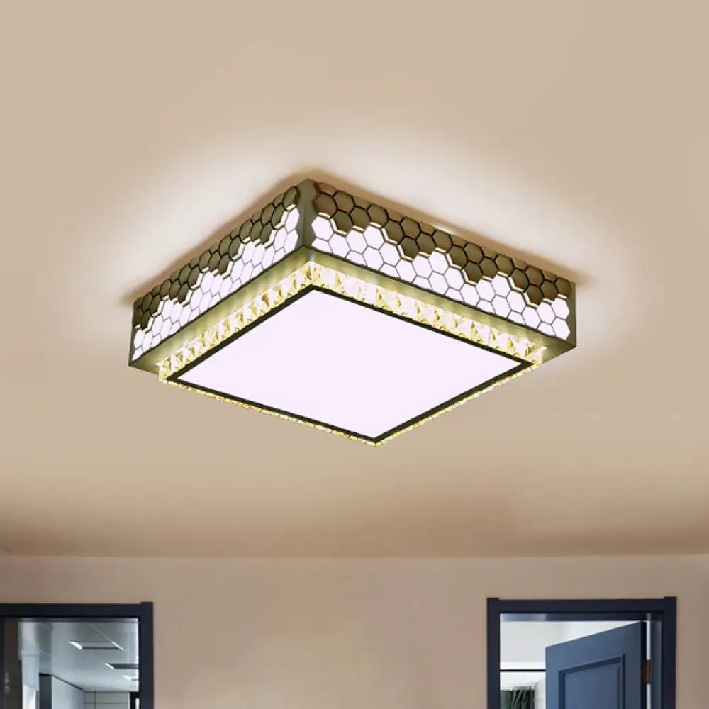 DecorBites™ DecorBites™ Modern Crystal LED Square Box Ceiling Lamp - White Flush Mount with Honeycomb Side
