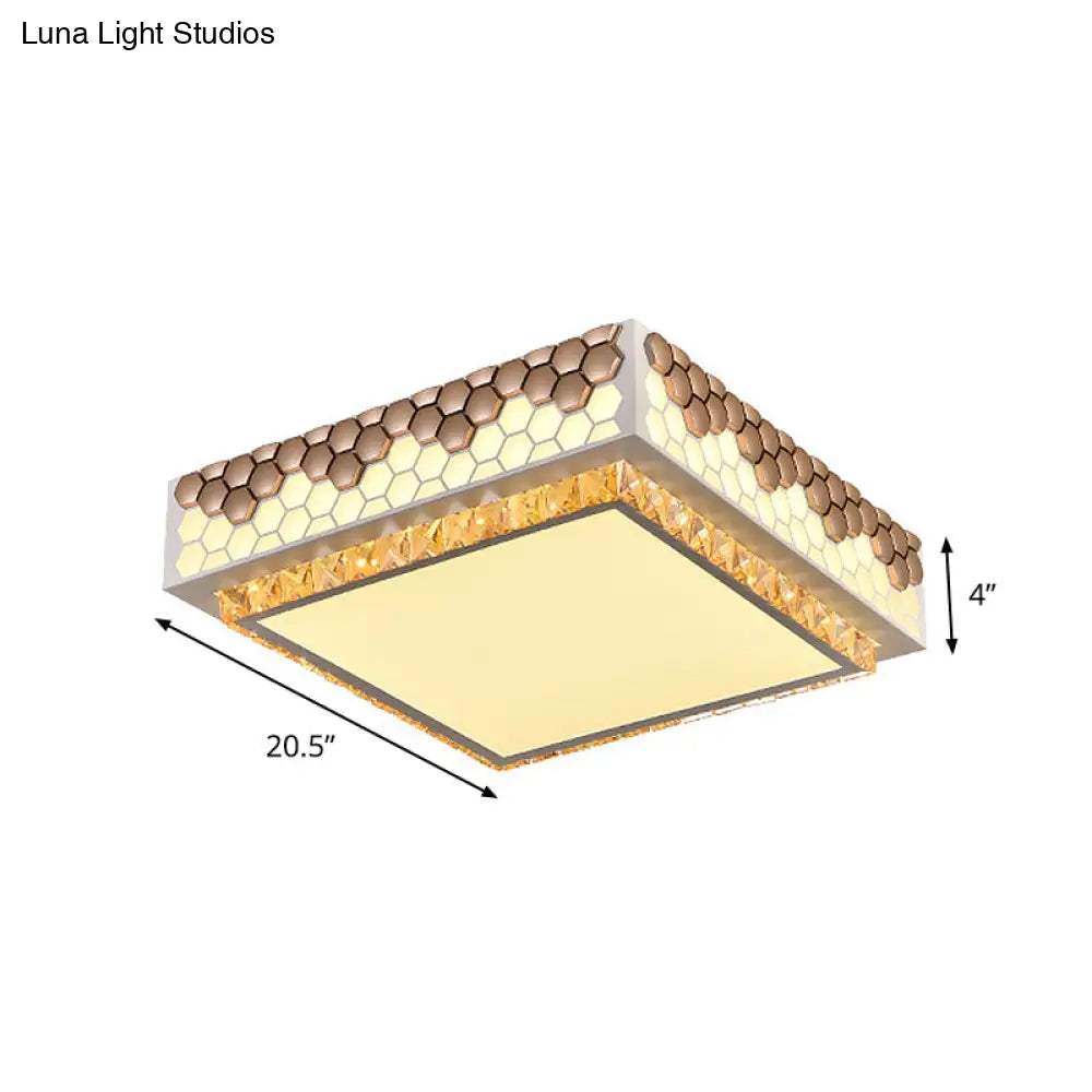DecorBites™ DecorBites™ Modern Crystal LED Square Box Ceiling Lamp - White Flush Mount with Honeycomb Side