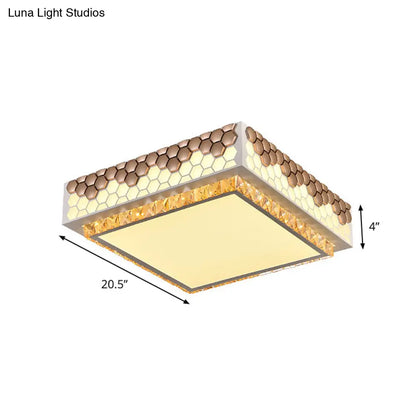 DecorBites™ DecorBites™ Modern Crystal LED Square Box Ceiling Lamp - White Flush Mount with Honeycomb Side