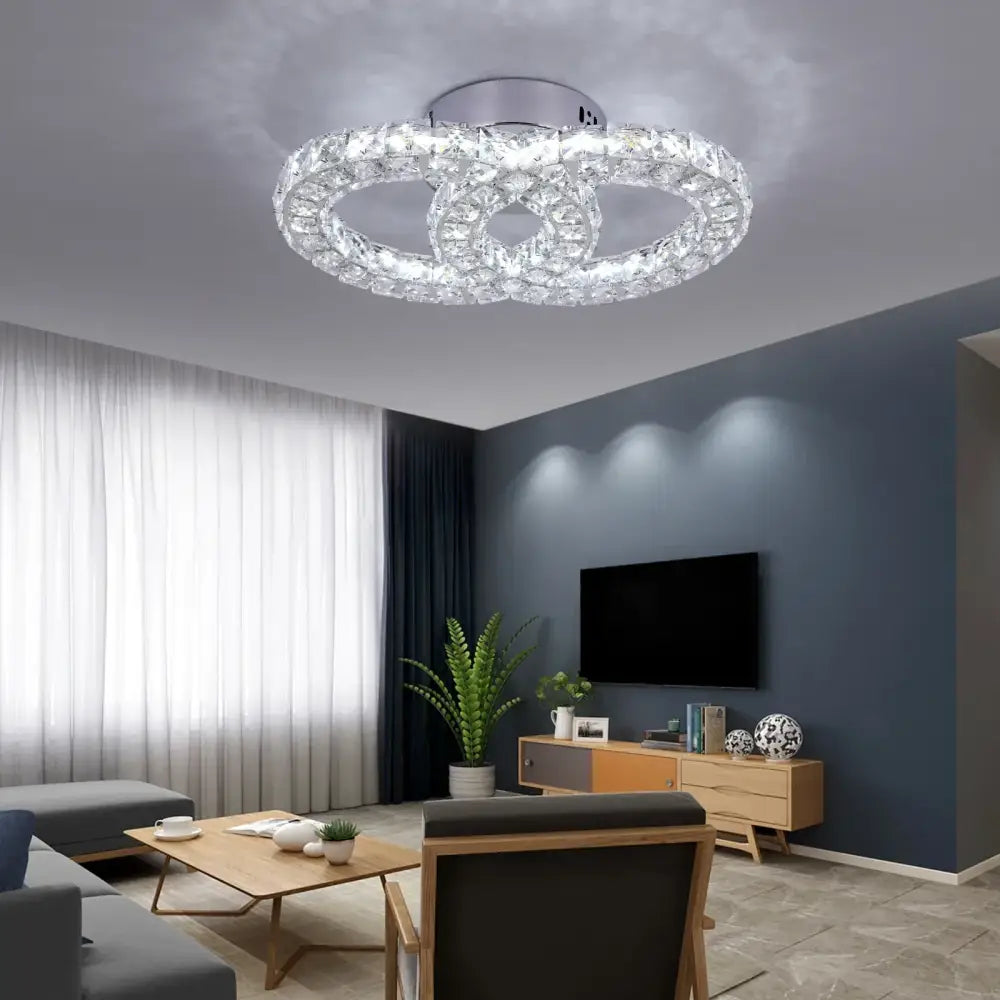 Modern crystal led square chandelier with crystal-encrusted circular ceiling light and sleek chrome base by decorbites crystal led