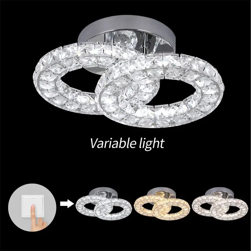 Modern crystal led square chandelier with chrome finish and two interlocking crystal rings for living room decorbites crystal led