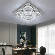 A modern crystal led square chandelier with concentric rings and chrome frame for living room decorbites crystal led