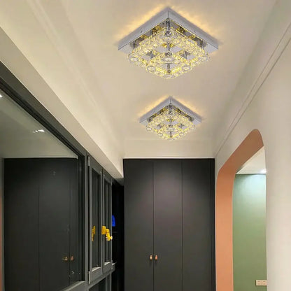 Modern crystal led square chandelier with chrome frame and warm yellow lighting for living room decorbites crystal led