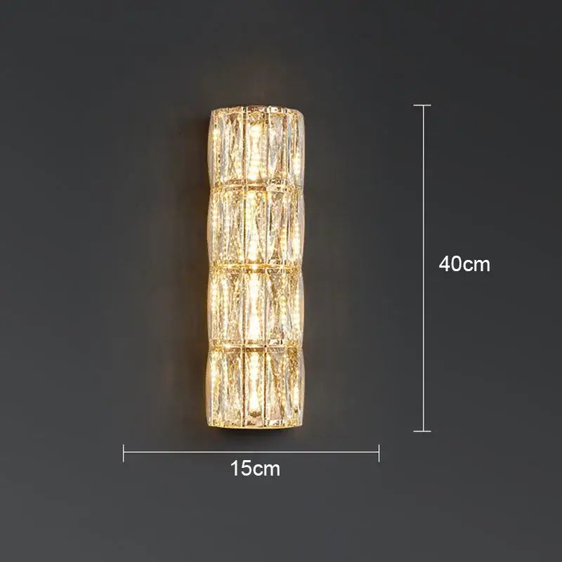 Modern crystal led wall lamp by decorbites with clear faceted segments emitting warm golden glow for living room decor